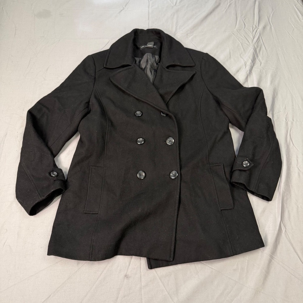 New York & Company Black Wool Blend Double Breasted Pea Coat Womens 16 Jacket